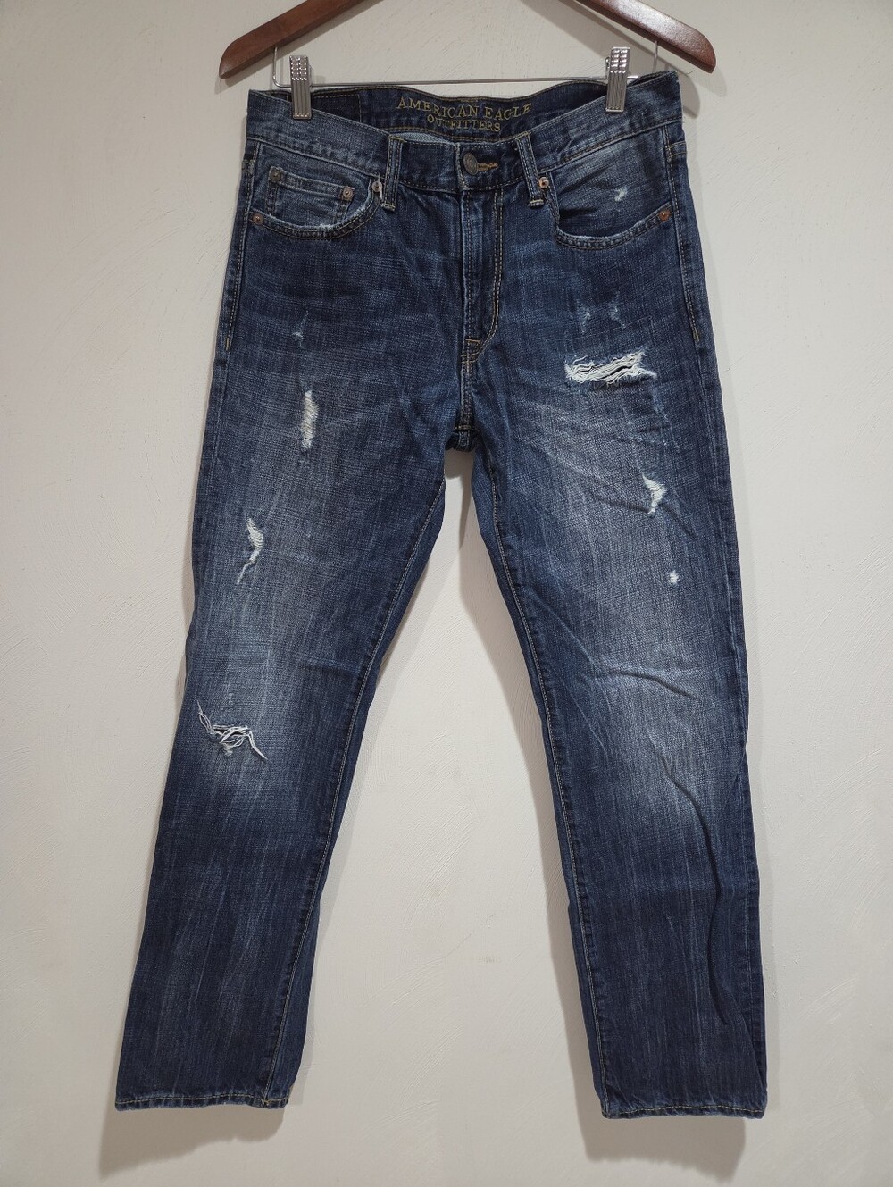 American Eagle Outfitters Men’s Slim Straight Dark Blue Distressed Jeans 30x32